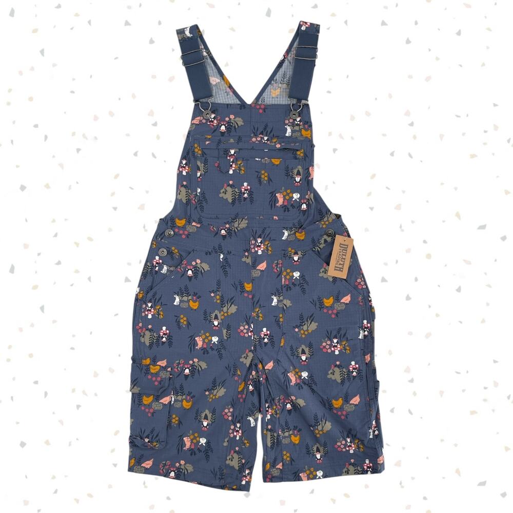 Duluth Trading Blue Gnome Barnyard Overall Shorts Heirloom Gardening Size XS NEW